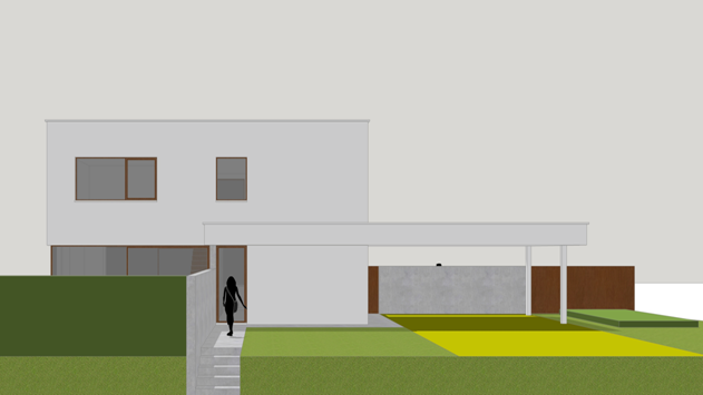 gevel vooraan met carport