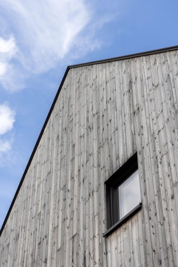 Donkere schuurwoning, detailopname dak en gevel &mdash; Aertgeerts, Haacht