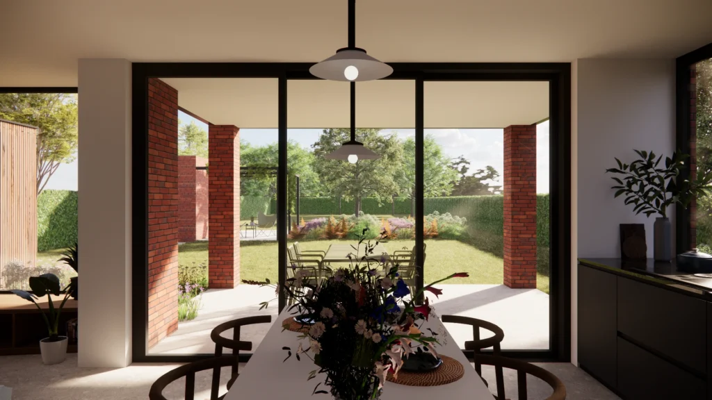 Leefruimte met tuindeur &mdash; woning Devos-Herbots, Westerlo