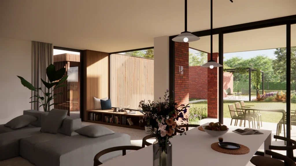 Leefruimte met kamerplanten &mdash; woning Devos-Herbots, Westerlo