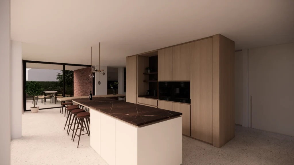 3D visualisatie keuken detail &mdash; woning Moons-Struyf, Nijlen