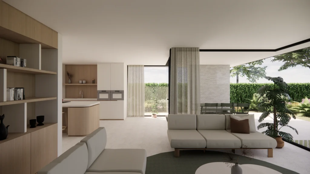 3D visualisatie leefruimte &mdash; woning Neefs-Poppe, Vlezenbeek