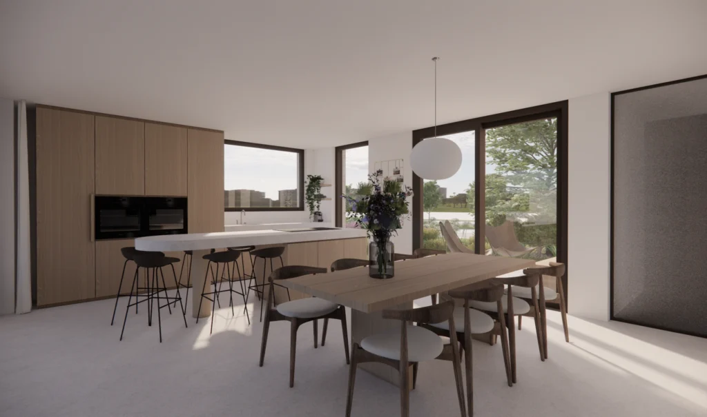 3D-render eetruimte &mdash; woning Van Winckel-Van Molle, Schilde